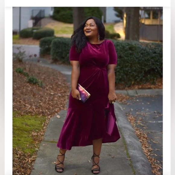 Lane Bryant Burgundy Velvet MIDI Front Slit Dress Size 18/20 Event Holiday Party - Picture 7 of 16